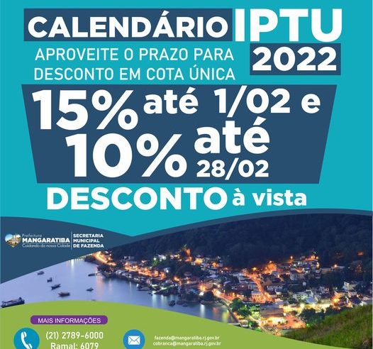Mangaratiba IPTU 2022: carnês com desconto de 15% já estão disponíveis